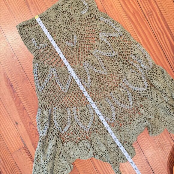 Handmade Fairy Poncho \ Green Crocheted Beaded Asymmetrical Maxi Skirt \ Sz XS - Picture 7 of 8